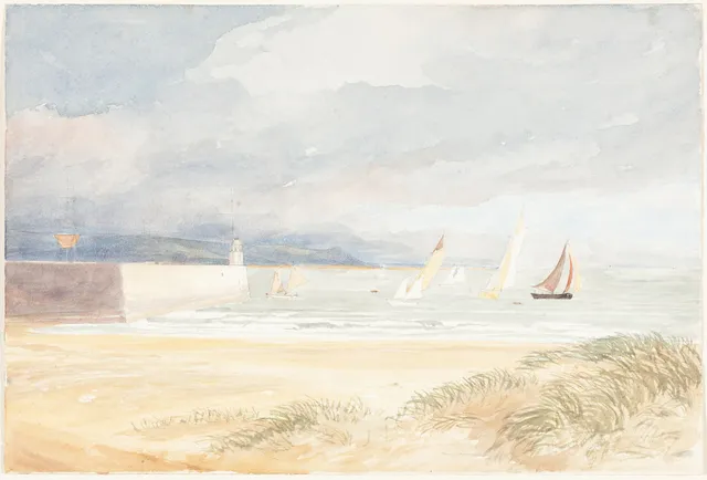 Bulwer wallpaper: Shore Scene with Sailboats 1822